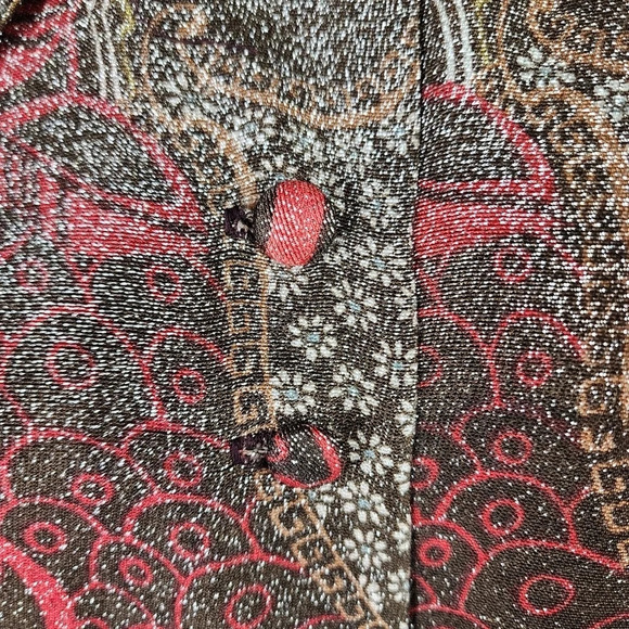 Vintage 1970s Mod Button Front Blouse Swirly Pattern Shimmer Black Brown No Size - Picture 7 of 15